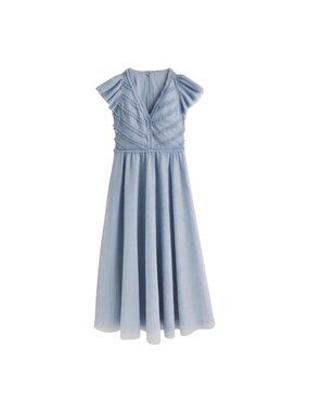 Boden Women Tulle Light Blue Flutter Sleeve Midi Dress Mesh Fabric Women US 8P